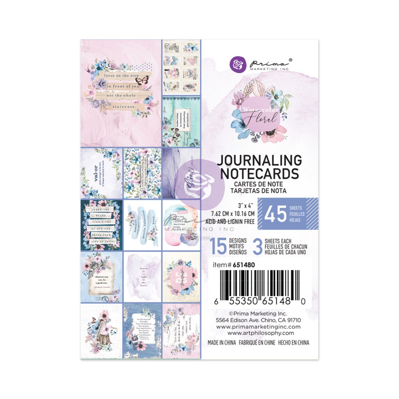 Prima Marketing Inc Watercolor Floral Collection 3x4 Journaling Cards - 45 Sheets 655350651480
